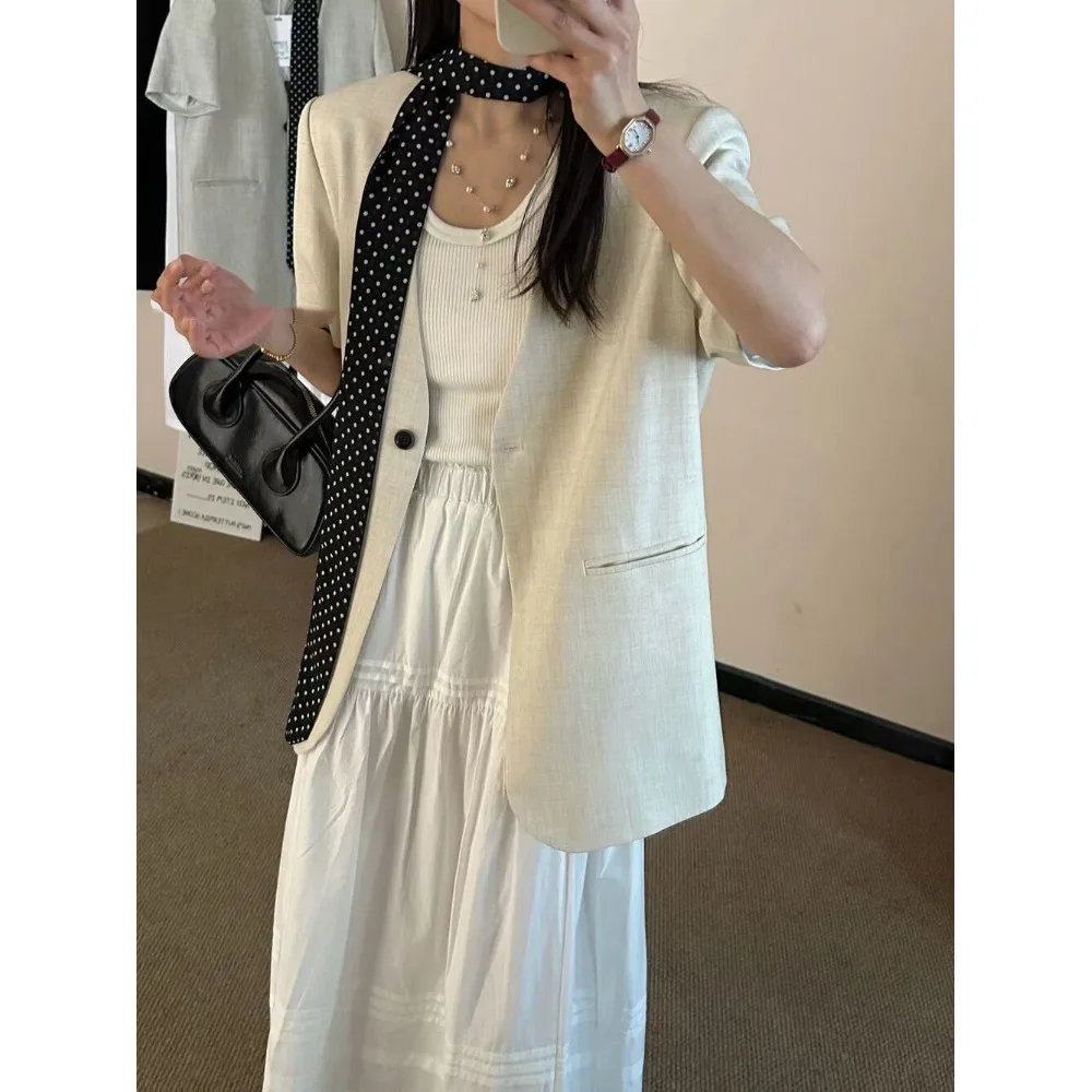 

Модный корейский костюм с коротким рукавом и V-образным вырезом, с поясом, весна 2026, женская одежда, элегантный, для девочек, индивидуальный стиль