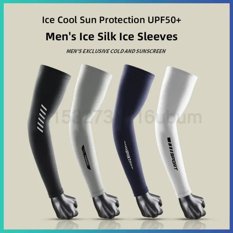 Summer Sunscreen Ice Sleeves Men\'s UV Protection Cycling Arm Sleeves Breathable Quick-drying Cuff Cover For Driving Fishing L/XL