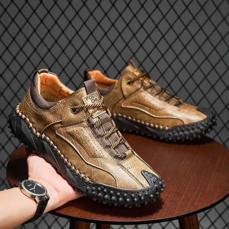 New Outdoor Leather Men\'s Leather Shoes Hard-Wearing Casual Shoes Wear-resistant Hiking Shoes Large Size 48 Shoes Men Sneakers