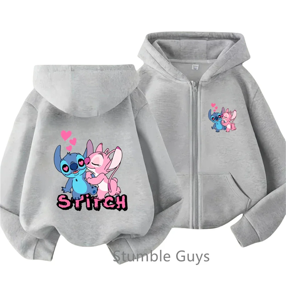 Fashion Kawaii Lilo Stitch Hoodie Kids Clothes Girls Clothing Baby Boys Clothes Autumn Stitch Zipper Sweatshirt Children Tops