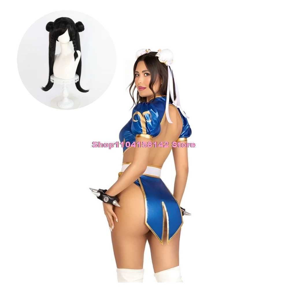 Chunli Chun li-コスプレ衣装,かつら,sfロールプレイファイター,カンフー,ハロウィーンの派手なセクシーなドレス,パーティースーツ