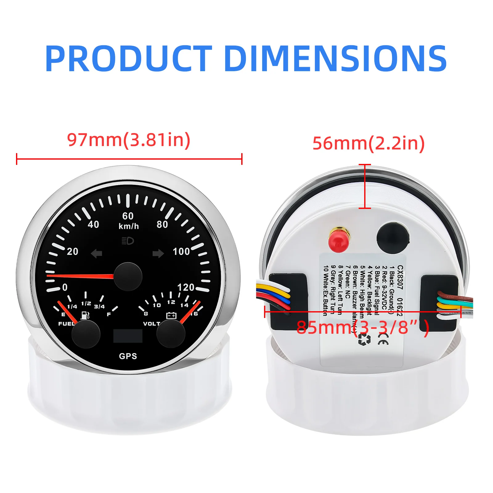 Custom 2 Gauges Set With Sensors Kit 85mm 3 IN 1 Gauge 120kmh 200km/H GPS Speedometer+Fuel+Volt RPM Water Temp Oil Press Meter