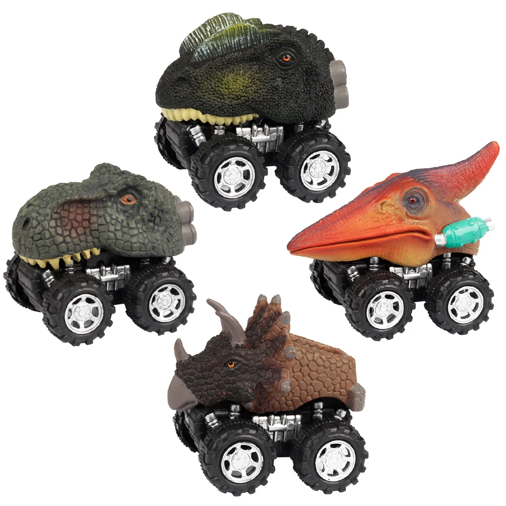 

4 Pcs Dinosaur Pull Back Toys Friction Powered Cartoon Model Plastic Safe Kids Birthday Gift Non Remote Control Play
