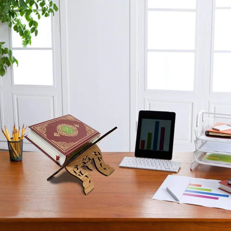 Kuran Quran Koran Holy Book Stand Holder, Wooden Eid Al-Fitr Shelf For Islamic Books And Bible Reading, Islam Home Decor