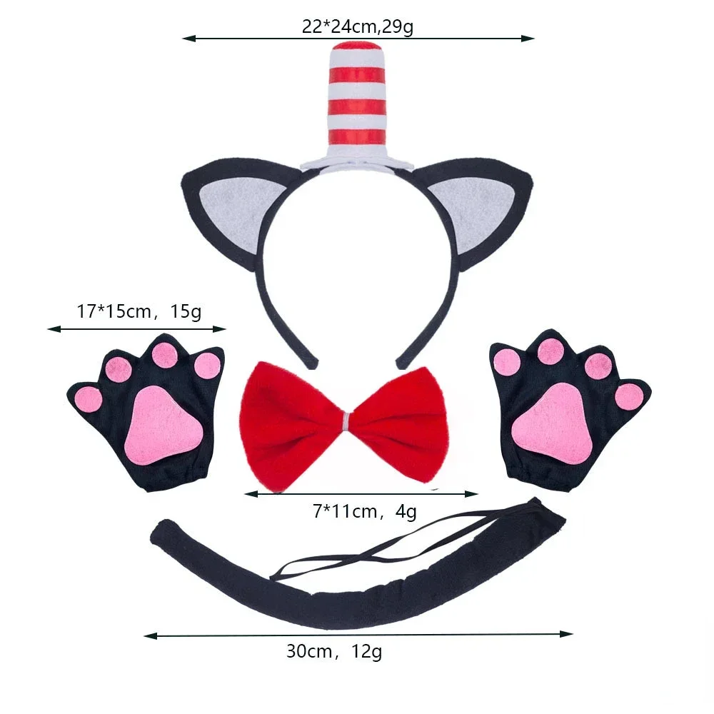 Clown Cat Costume Set Ears Nose Tail Bow Tie Tutu Skirt Animal Fancy Costume Kit Accessories for Kids Girls Princess