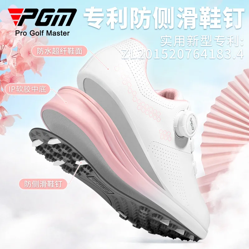 PGM Sepatu Golf Cherry Blossom Sepatu Kets Tahan Air Wanita Sepatu Tiup Nyaman Kenop Ringan Anti Selip Samping