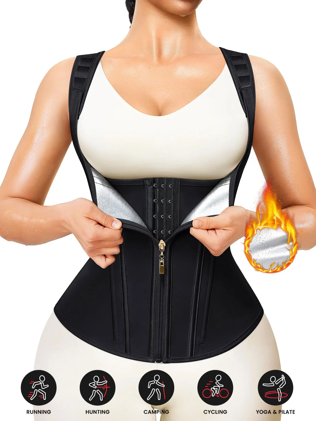Colombian sauna corset women's vest top double compression waist training corset adjustable zipper and hook eye