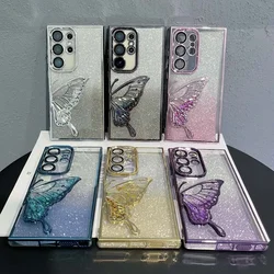 3D Glitter Butterfly Case for Samsung S26 S25 S24 S23 Plus Ultra FE A57/37/27/17/07 A56/36/26/16/06 A55 Clear Electroplate Cover