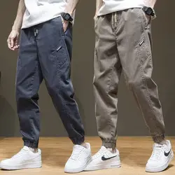 Autumn 2024 New Men's Cotton Overalls Trendy Leg Bundled Casual Pants Loose Sports Pants Fashion Men's Sweatpants