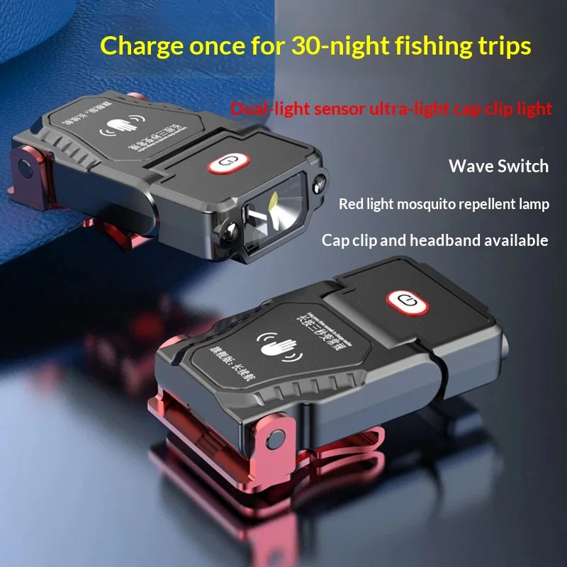

Motion Sensor Cap Clip Fishing He adlamp Super Bright LED Rechargeable Type C Long Runtime Red Light For Night Fishing Anglers