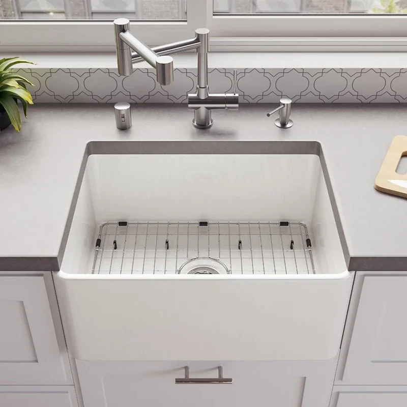 24-Inch 30-inch modern white kitchen ceramic sink with straight edge embedded in sink sink, sink fire mud