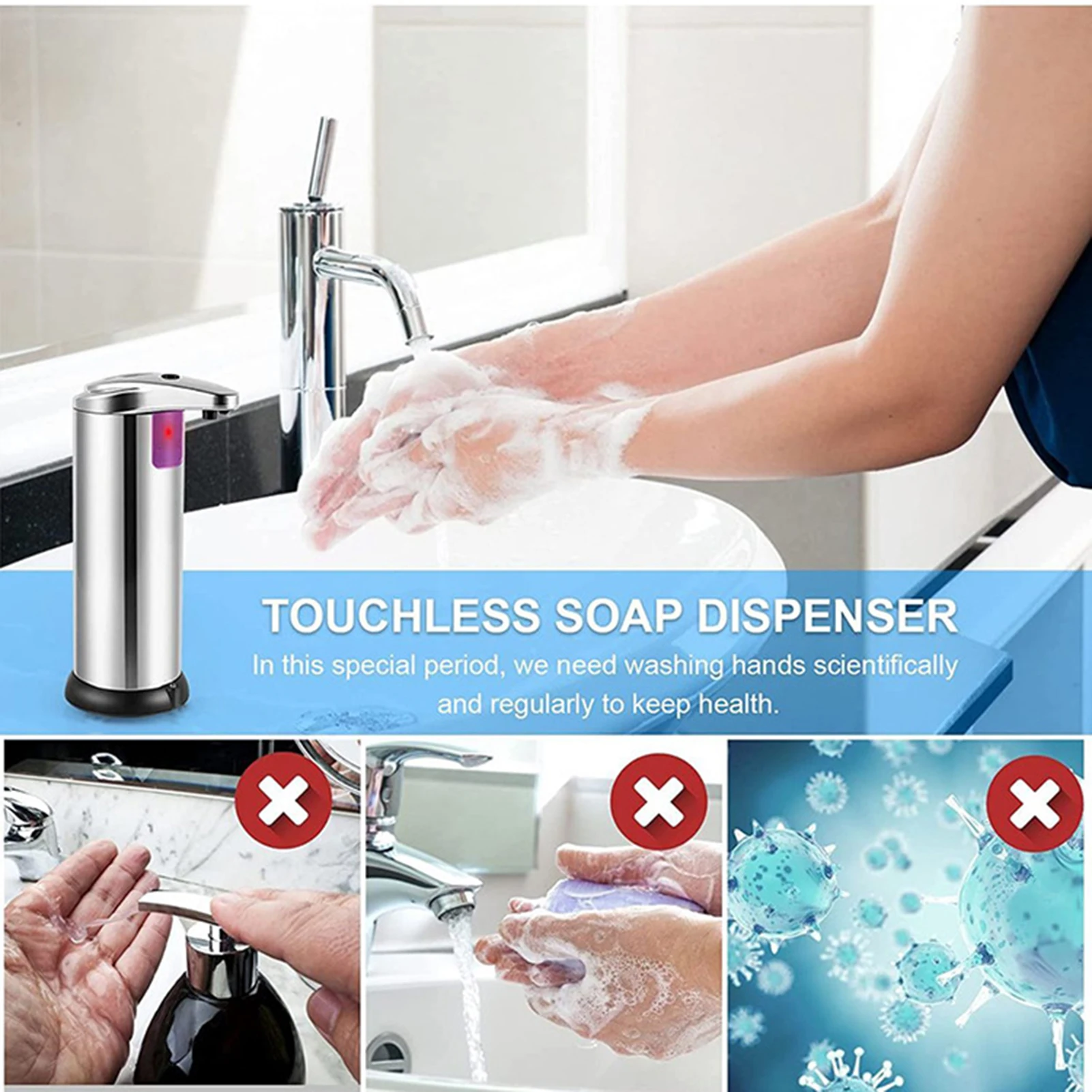 Automatic Touchless Soap Dispenser Stainless Steel Motion Sensor Soap Dispenser Waterproof Base For Family Friends Lover Gift