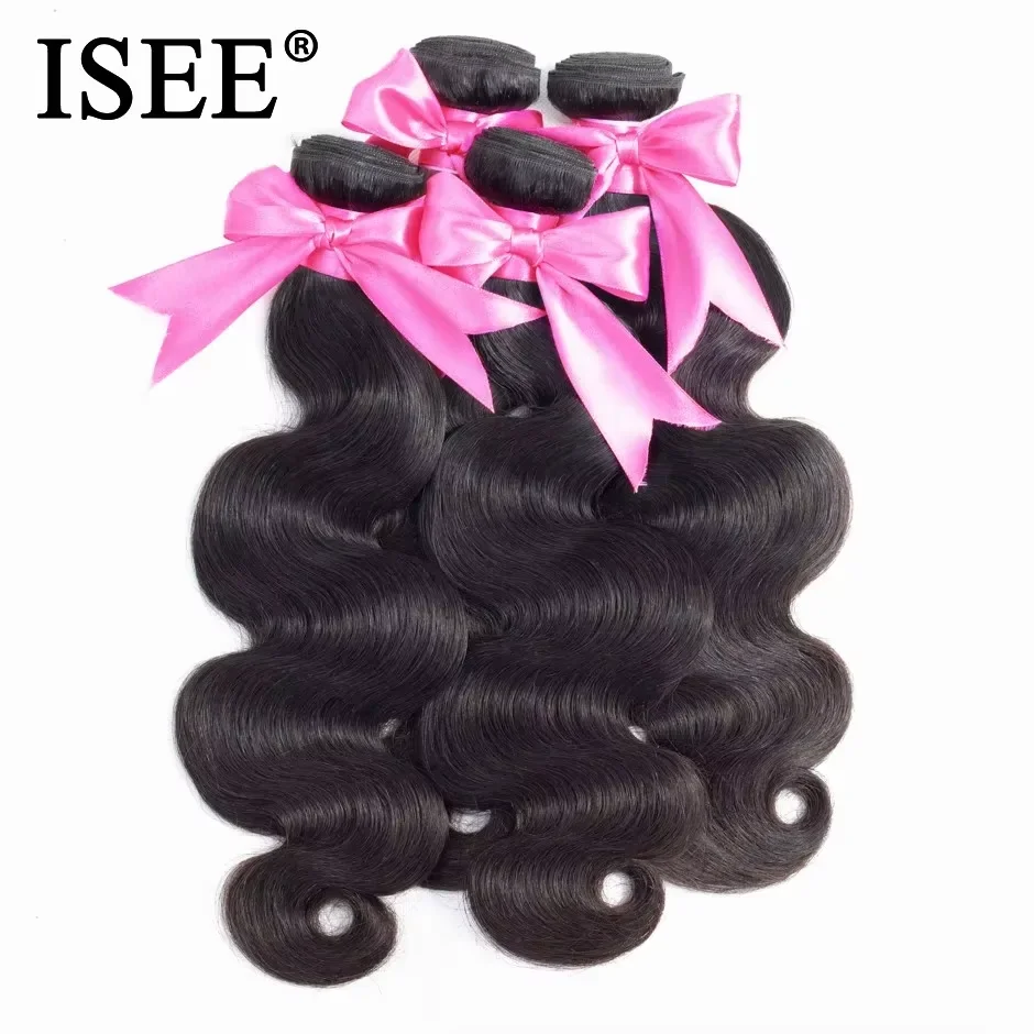 ISEE HAIR Peruvian Body Wave Human Hair Bundles100% Human Hair Extension Natural Color Can Buy 1/ 3/ 4 Bundles Thick Hair Weaves