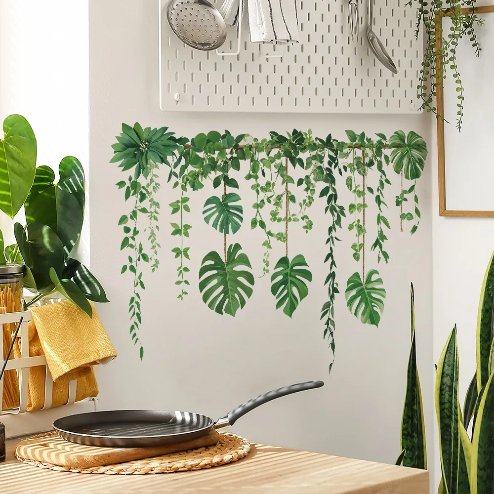 أوراق نباتات خضراء، جداريات، غرفة نوم، غرفة معيشة، قاعة مدخل، خزانة ملابس، مسكن، ديكور منزلي، ورق حائط، ذاتي اللصق