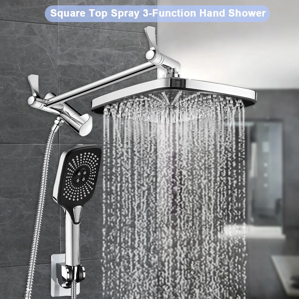 

12 Inch Rainfall Hand Shower Head Shower Set 3+1 Settings Handheld Top Spray Showerhead with Extension Arm In Wall Shower System