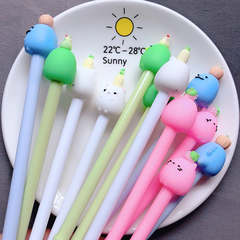 10Pcs/Set Cute Animal Fruit Gel Pen 0.5mm Black Ink Corner Creature Cartoon Signature Pen School Office Writing Pens Stationery