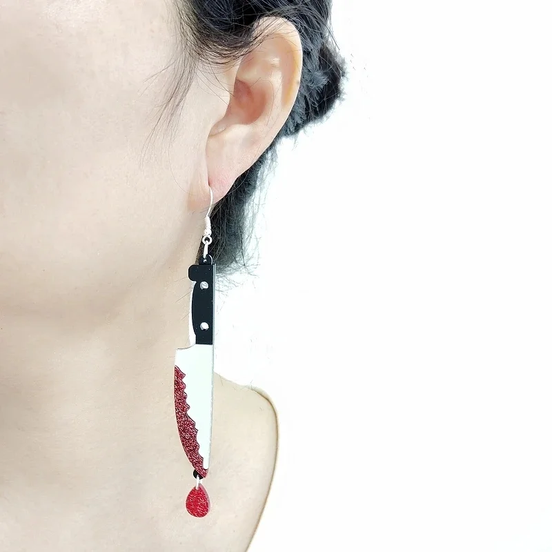 Knife with Blood Earrings for Women Acrylic Halloween Jewelry Gothic Accessories