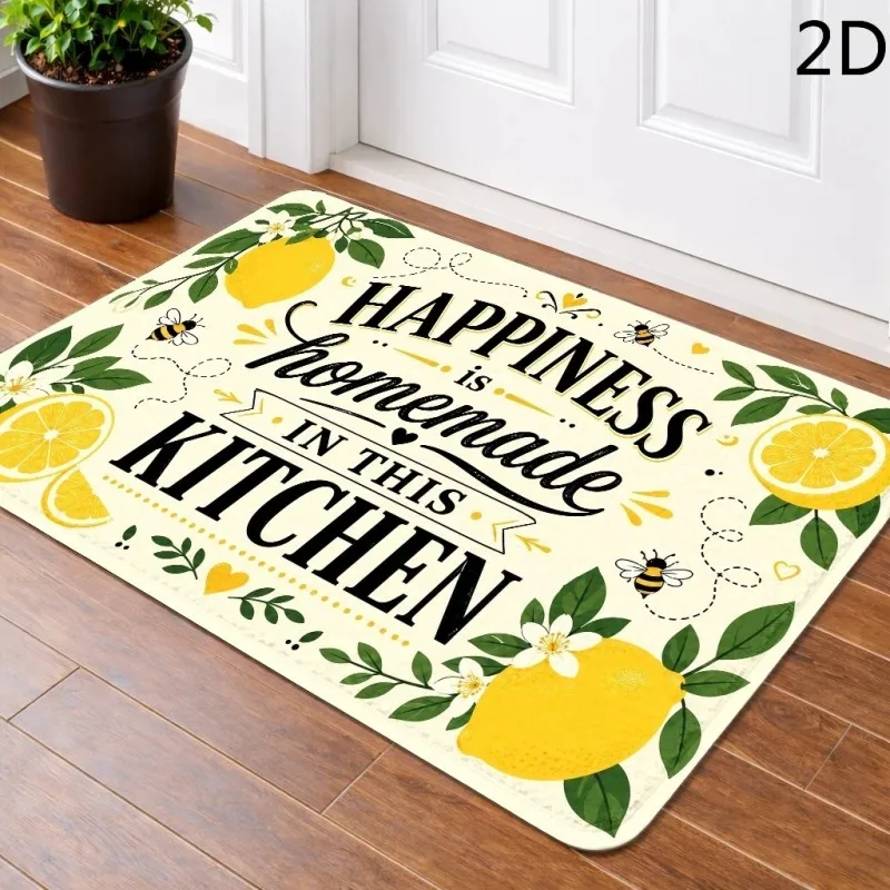 Lemon Bee Kitchen Quote Doormat Yellow Fruit Floral Inspirational Text Farmhouse Mat