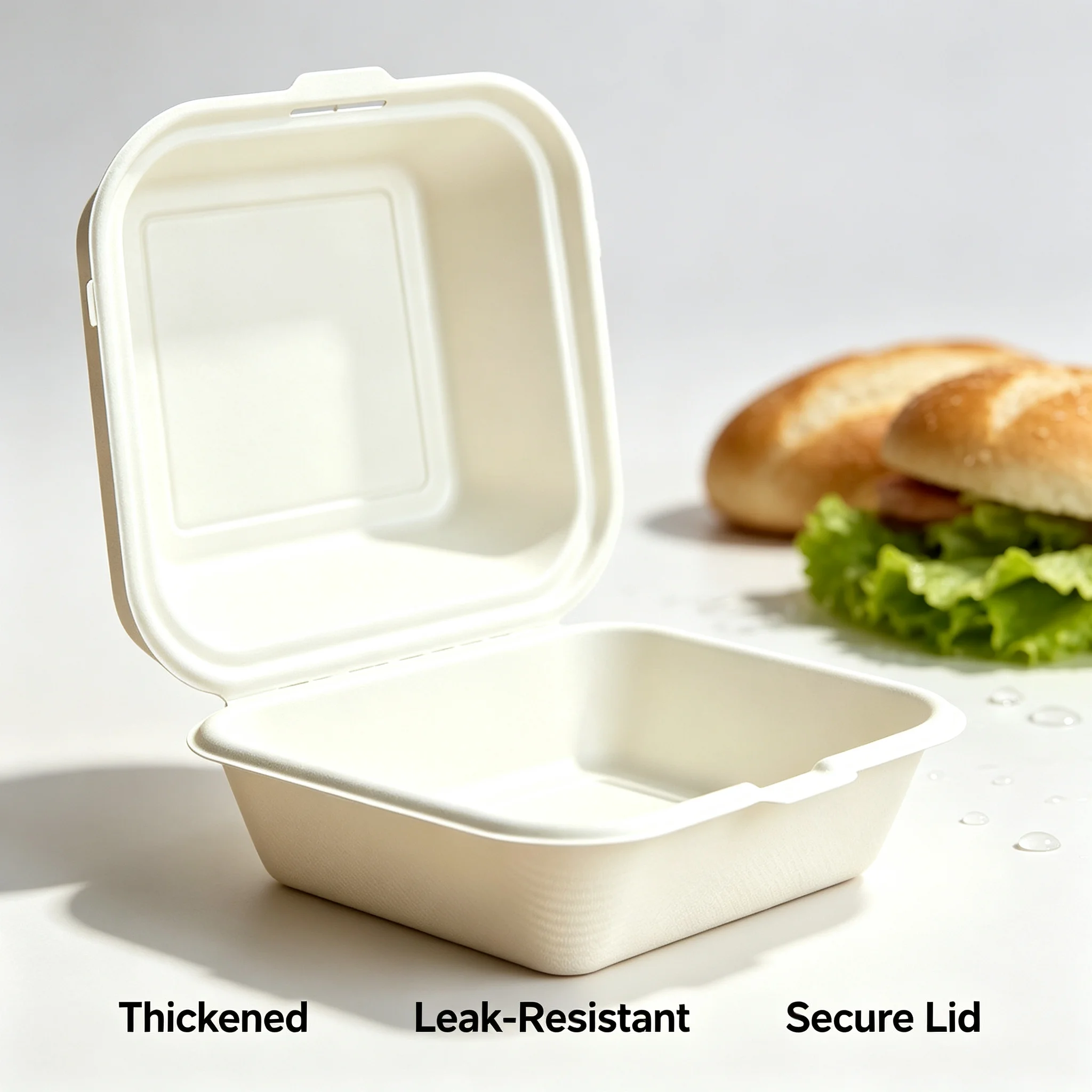 50Pcs 6Inch Compostable Sugarcane Bagasse Hamburger Box Disposable Microwavable Takeout Clamshell Food Boxes