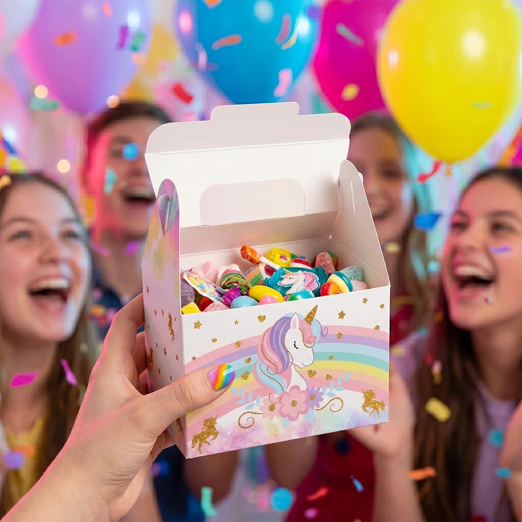 8Pcs Magical Unicorn Gift Boxes Pink Rainbow Candy Box Kids Birthday Party Decorations Girl Baby Shower Favor Treat Goodie Bag view 3