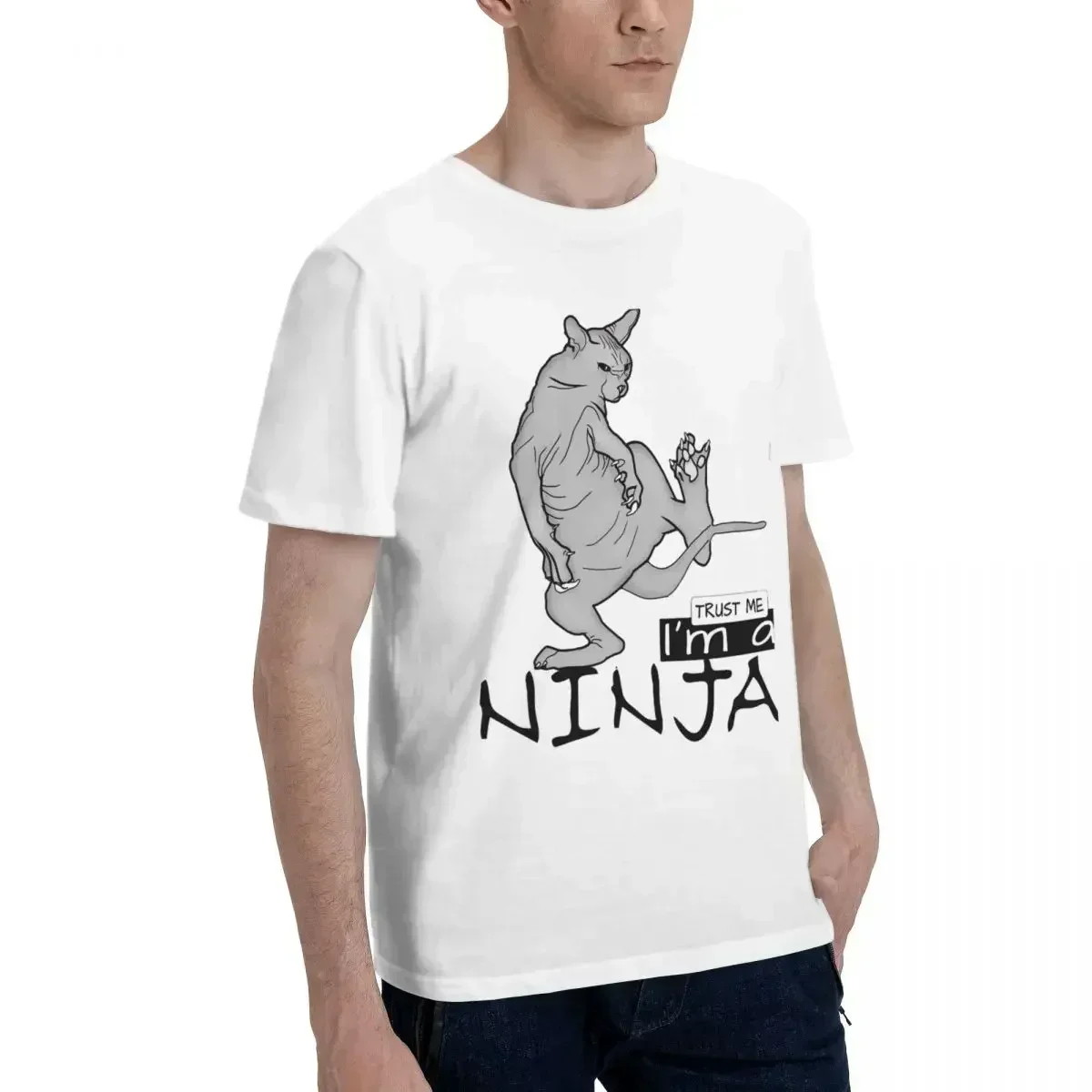 Trust Me Im A Ninja Fashion TShirts Sphynx Canadian Hairless ELF Cat Men Graphic Pure Cotton Streetwear T Shirt Round Neck