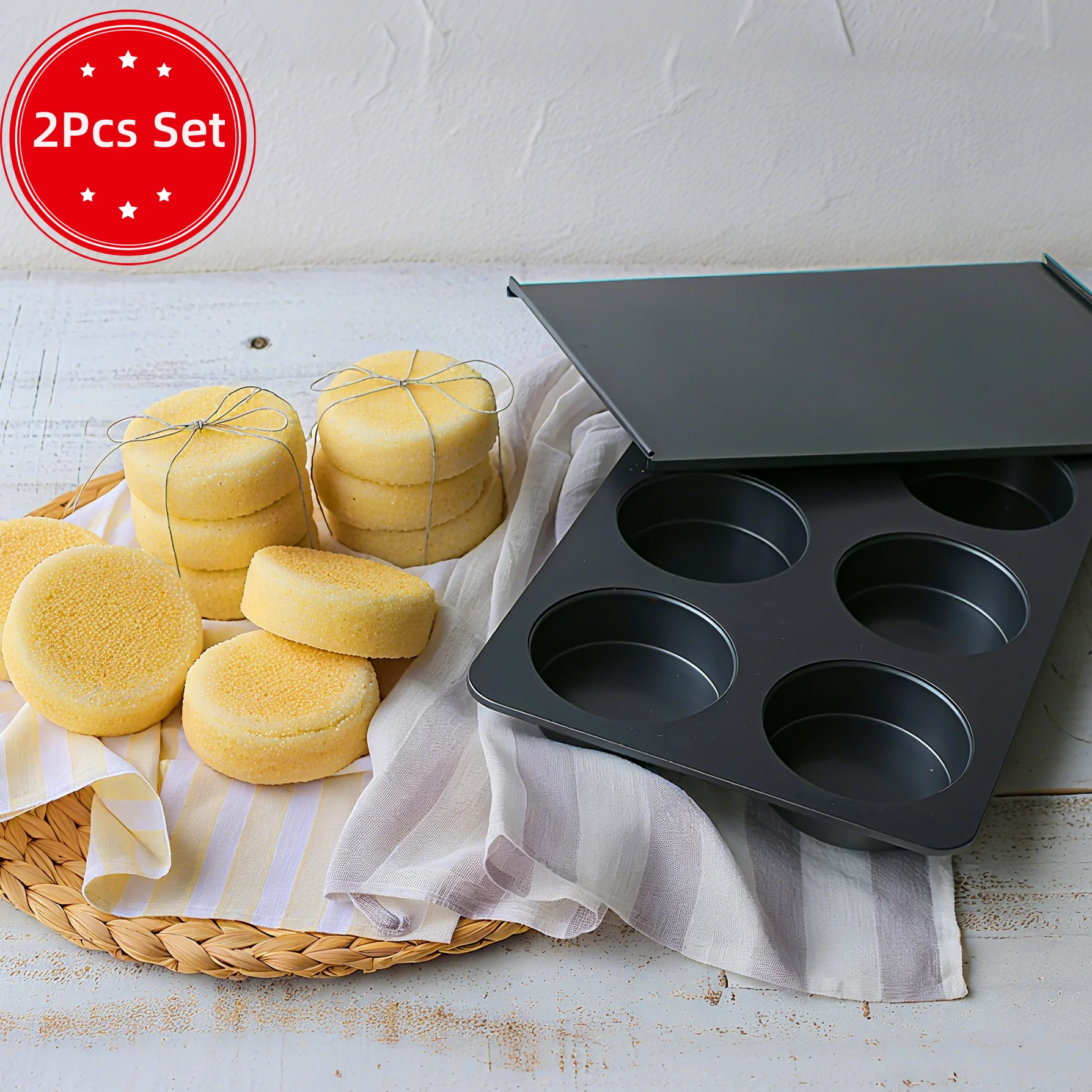 6-Cavity Mini Round Hamburger Baking Pan Sandwich Bread Loaf Pan with Lid Muffin Cupcake Mold DIY Cake Kitchen Accessory