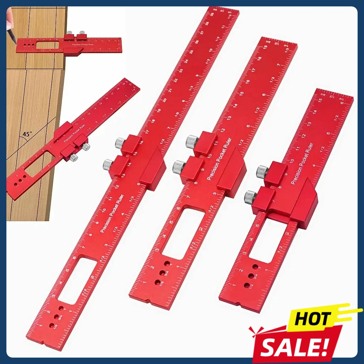 

Прецизионная угловая линейка из алюминиевого сплава для деревообработки и столярных работ, многофункциональный инструмент для разметки и измерения с лазерной гравированной шкалой