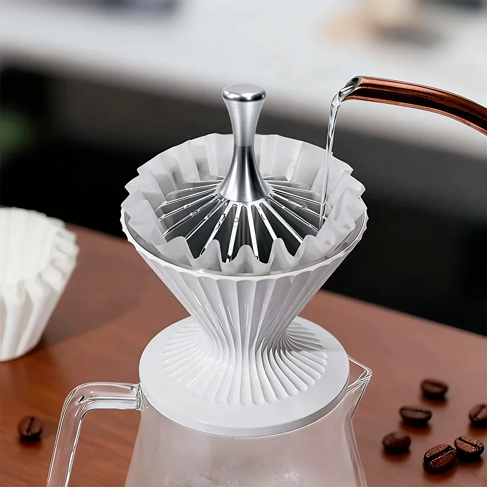 Colador de café de aleación de aluminio, prensador de papel, cono compacto para filtro de café, herramienta de prensado, accesorio doméstico para café caliente.