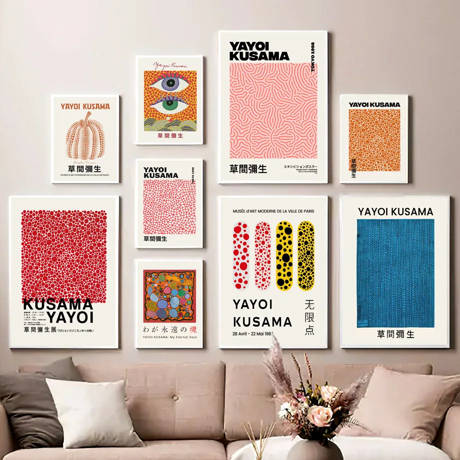 1PCS frameless Canvas paintingYayoi Kusama Abstract Pumpkin Lines Wall Art Canvas Painting Japanese Posters and Prints Wall Art