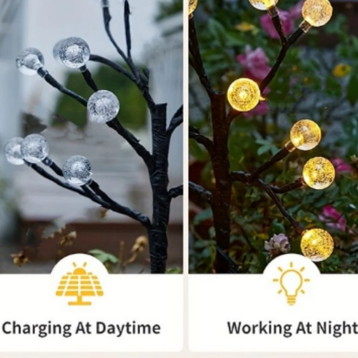 Pop 1pcs 15LED Crystal Solar Ball Tree Branch Design Solar Light Fairy Atmosphere Night Lights Waterproof Ground Pathway Lights