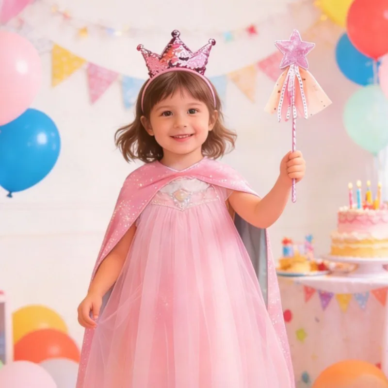 European Style Kids Dreamy Mermaid Cape Suit Girls Princess Themed Outfit Halloween Carnival Birthday Photo Shoot Performance - view 6