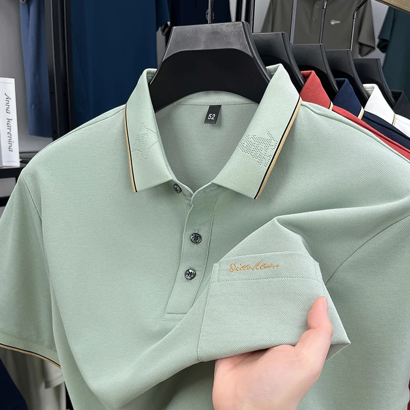 

High quality short sleeved men's polo shirt 2025 summer fashion brand pocket embroidered top golf top casual business T-shirt