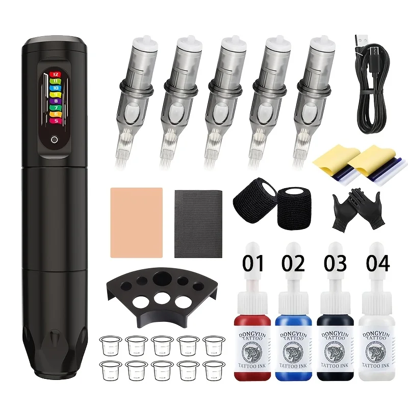 

Wireless Tattoo Kit - USB Rechargeable with 1300mAh Battery Includes Tattoo Pen Needle Tattoo Ink And Various Tattoo Supplies