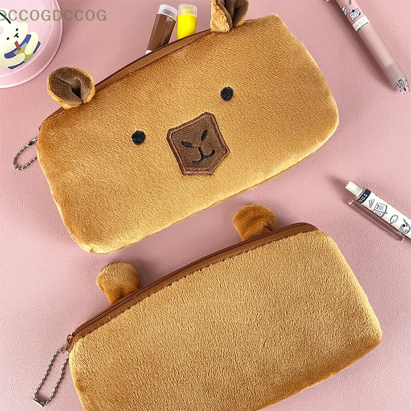 Capibara Plush Pencil Case Cartoon Capybara Large Capacity Pen Pouch Stationery Organizer Storage Bag Cosmetic Bag