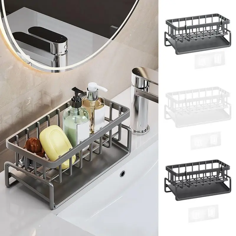 Sink storage rack sponge drain rack stainless steel dish rack detachable storage rack kitchen storage rack with drain tray