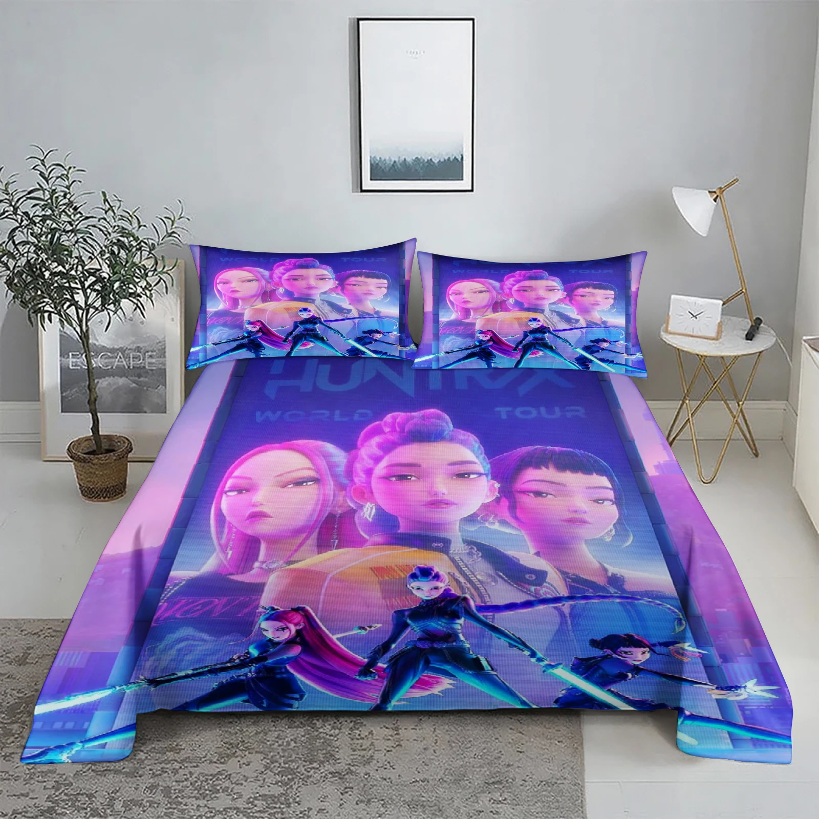 K-Pop d-démon Hunters 3D ensemble de draps plats numériques impression chambre drap taie d'oreiller Kit de literie pour la décoration intérieure