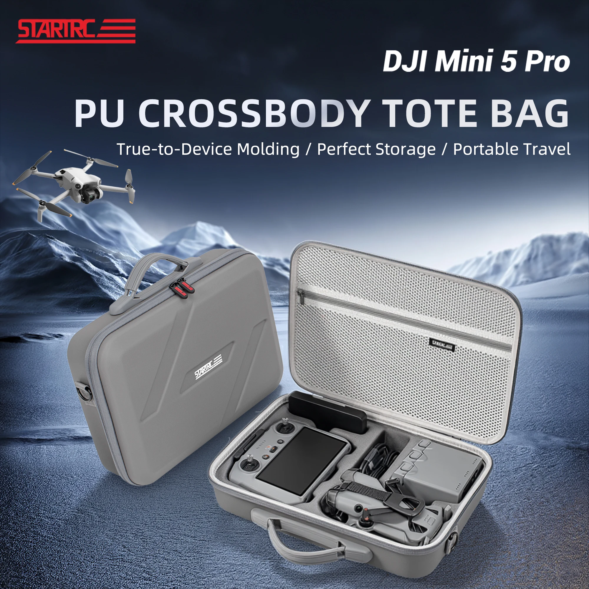 STARTRC حقيبة تخزين السفر ل DJI Mini 5 Pro حقيبة حمل مقاومة للصدمات بولي PU حقيبة كتف حقيبة يد محمولة صندوق ملحقات طائرة بدون طيار