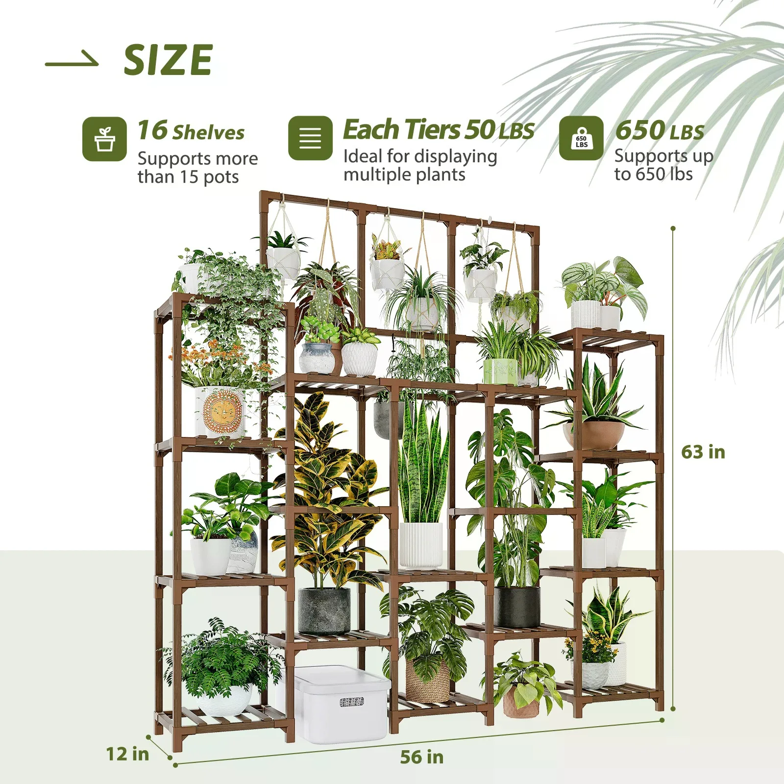 Large Plant Stand Indoor Outdoor 63" Tall Plant Shelf For Plants 14-Tier Large Plant Sheves For Living Room Heavy Duty Plant Rack Garden Balcony Patio Hanging Planter - view 3