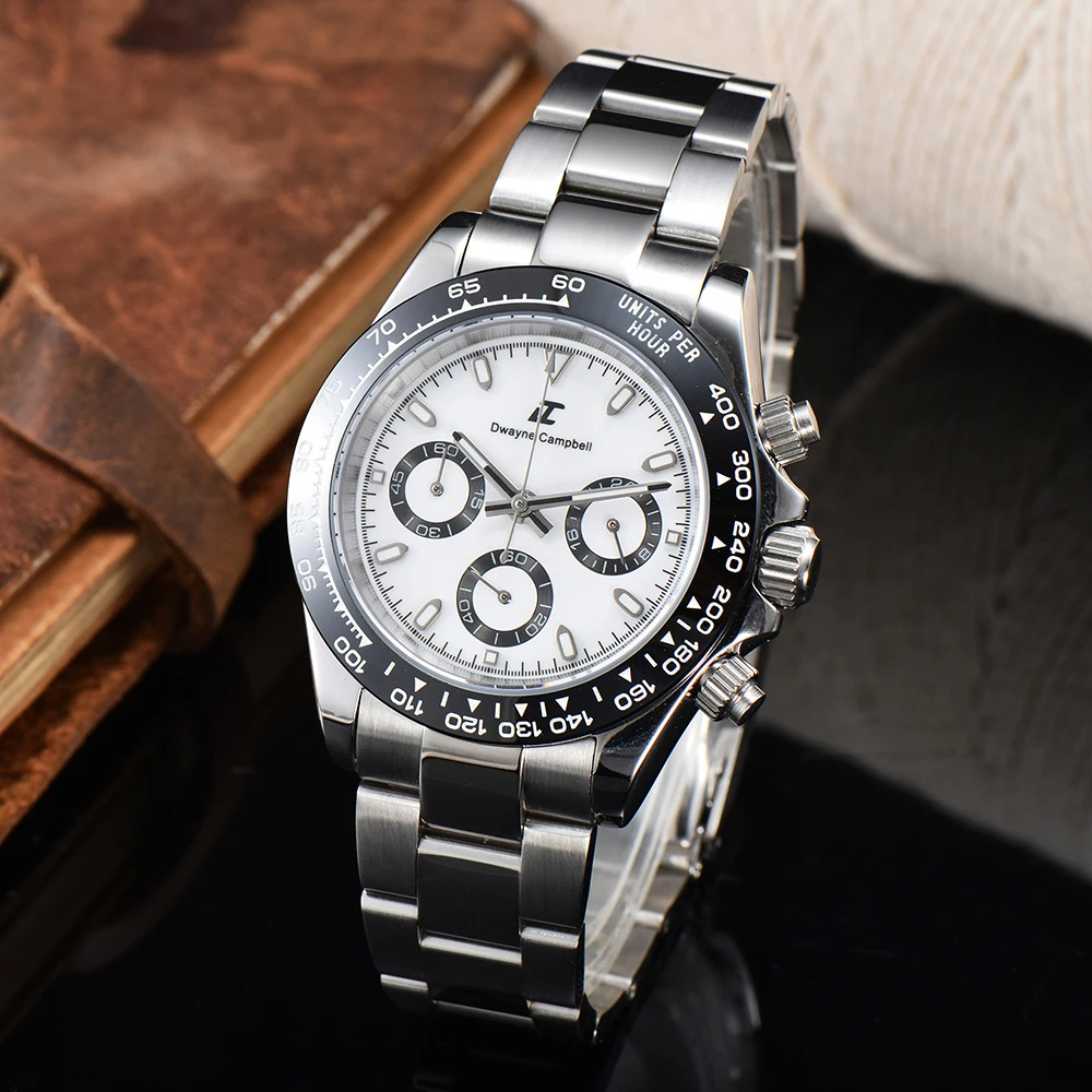 

39mm Mens watch Luxury Brand Stainless Steel Case Moonwatch For Mens Business Chronograph VK63 quartz movement