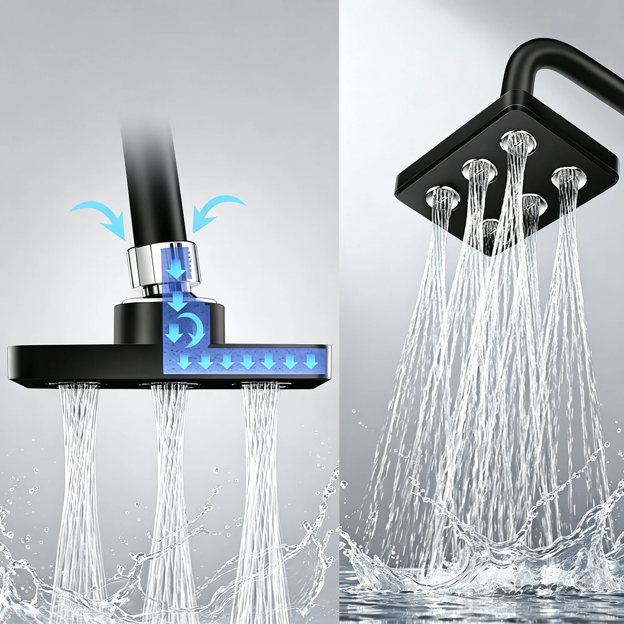 Square Rain Shower Head High Pressure Matte Black Top Shower Sprayer Powerful Rainfall Flow Bathroom Accessory