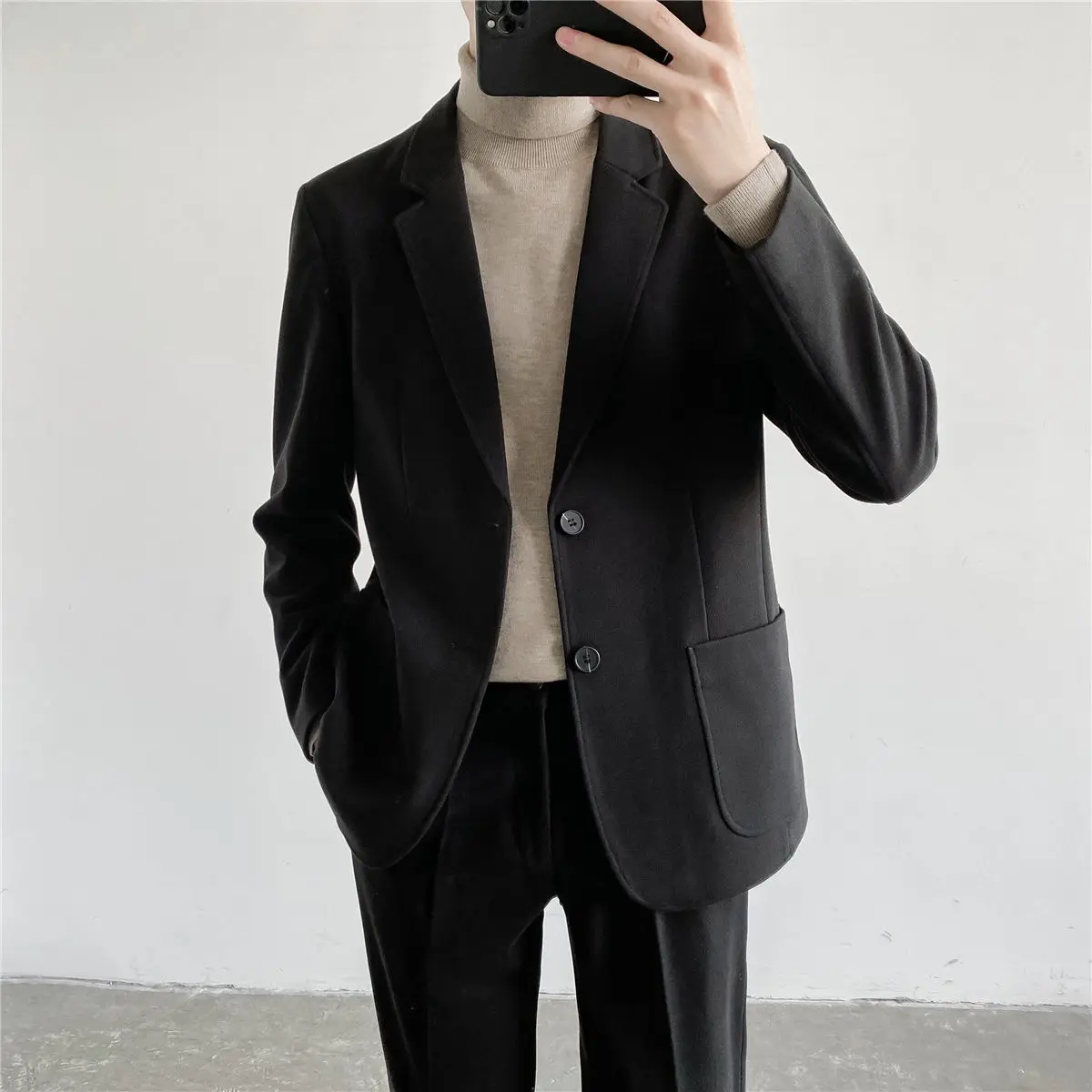 

Мужской шерстяной костюм Sli: повседневный осенне-зимний пиджак в корейском стиле, деловой и повседневный, с длинным рукавом, плоским воротником и четырьмя пуговицами