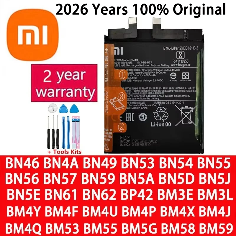 Original For Xiaomi Redmi Note A3 K30 K40 7 7A 8 8T 9 9T 9S 10 10T 10S 10X 11 11T 12 12T Lite POCO M2 F3 M3 X3 X4 X5 Pro Battery