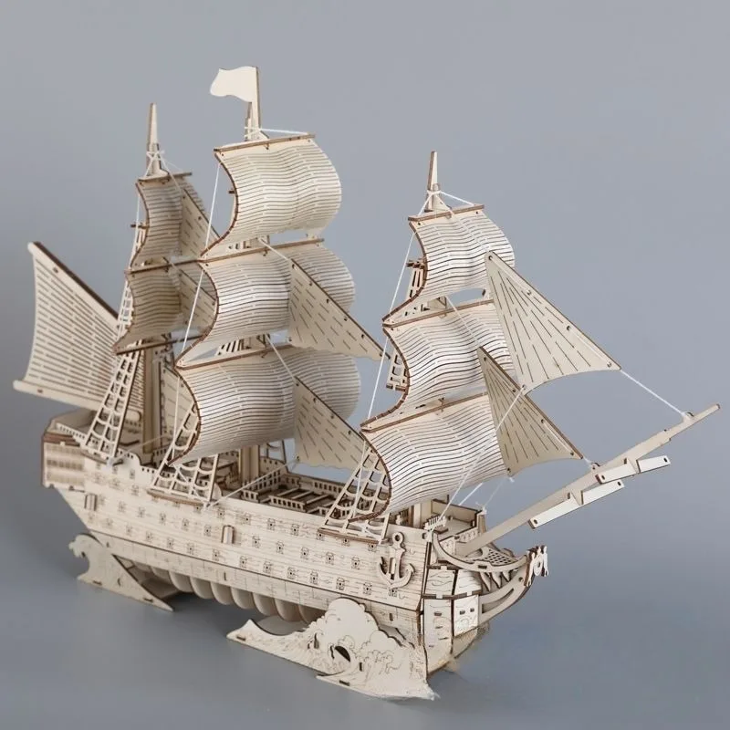 DIY Sailing Ship Toys 3D Wooden Puzzle Toy Assembly Model Wood Craft Kits Desk Decoration for Kids Montessori Educational Toys