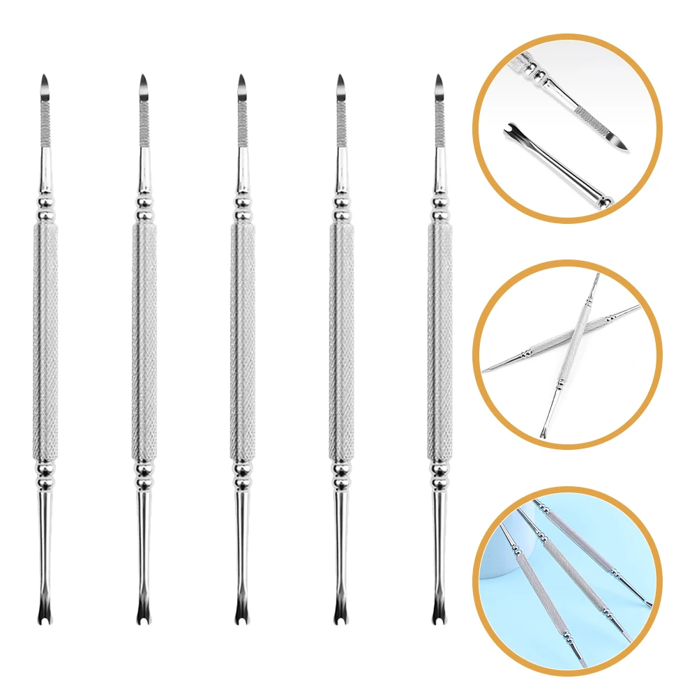 5 قطعة مجموعة أدوات مانيكير عالية اللمعان مزدوجة نهاية الفولاذ المقاوم للصدأ مزيل الجلد الميت أدوات العناية بالفن للأظافر