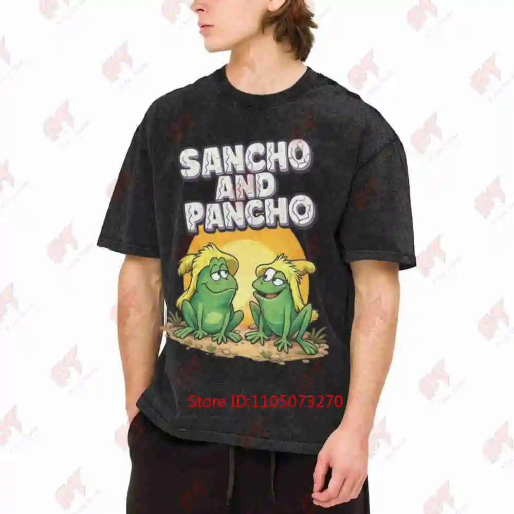 Sancho And Pancho Cartoon Frog Vintage Washed Tee Pure Cotton T-Shirt