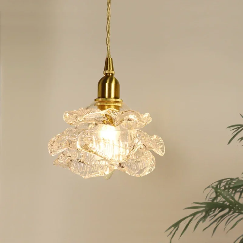 

Small rose romantic French bedside chandelier bedroom retro all copper American light luxury living room bar