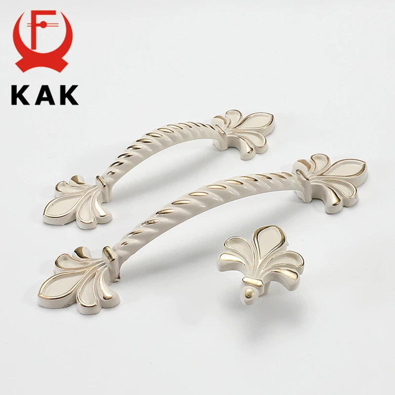 KAK Zinc Aolly Ivory White Cabinet Handles Kitchen Cupboard Door Pulls Drawer Knobs European Fashion Furniture Handle Hardware