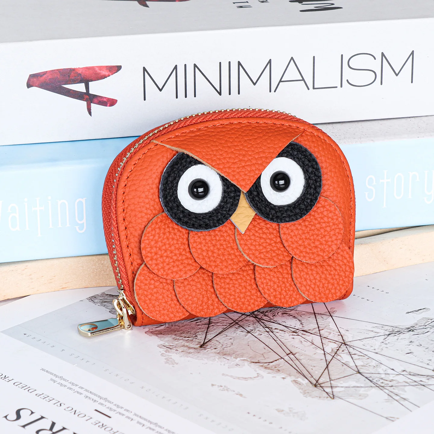 

Luxury Genuine Leather Owl Coin Purse, Smooth Zipper Closure Mini Card Holder, Premium Leather Organizer Pouch for Cards & Coins