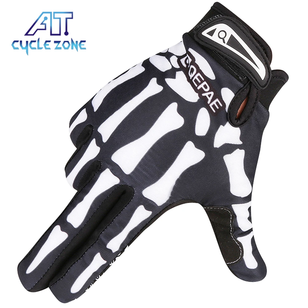 Cycling Full Finger Gloves Skeleton Pattern Motorcycle Bicycle Gloves Breathable Anti-slip Print Sport Gloves Bicycle Equipment