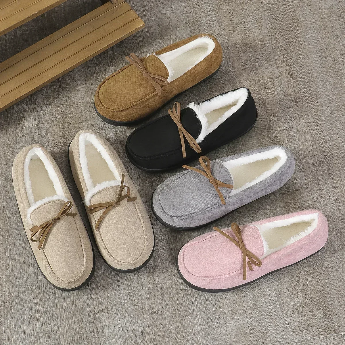 

Womens Winter Bow Ankle Boots Slip on Casual Snow Boots Plush Fur Warm Cotton Shoes Outdoor Casual Ladies Flat Shoes